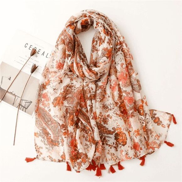 2/$30 Ladies Retro Floral Filigree Ladies Lightweight Scarf - Picture 1 of 7